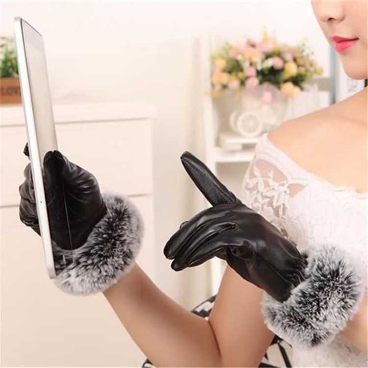 SZ60071-3 Womens Winter Touchscreen PU Leather Gloves Thermal Lining Mittens